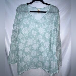 Floral V-Neck Women Top - Mint Green